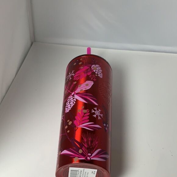 NEW- Starbucks Red Pine Stainless Steel Venti Tumbler. - Picture 3 of 5